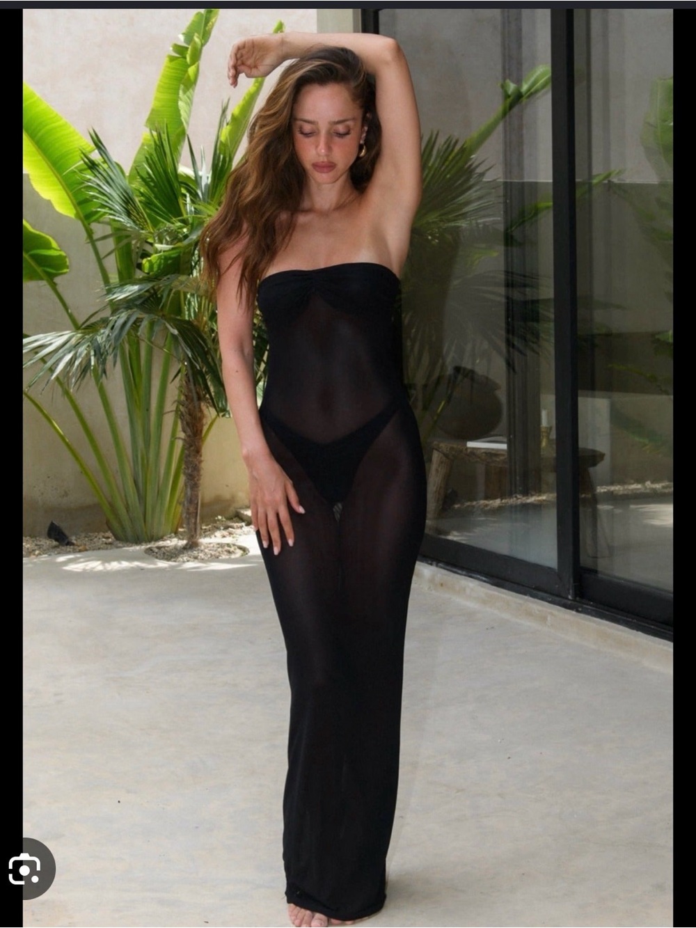 Strapless Sheer Black Maxi Dress